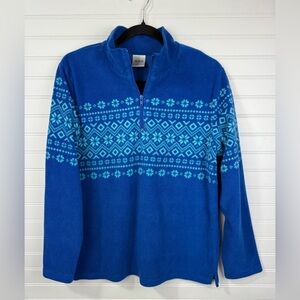 Blair women’s Nordic snowflake blue & turquoise fleece half zip pullover. Size L